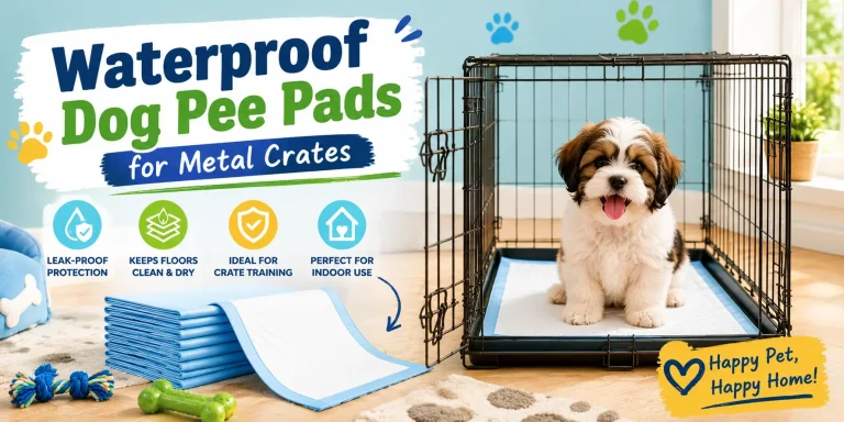 Shih Tzu puppy sitting inside black wire dog crate with waterproof pee pad in bright indoor training room