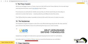 Screenshot of a website claiming Sarplaninac bite force is between 450 and 700 PSI for wolf protection