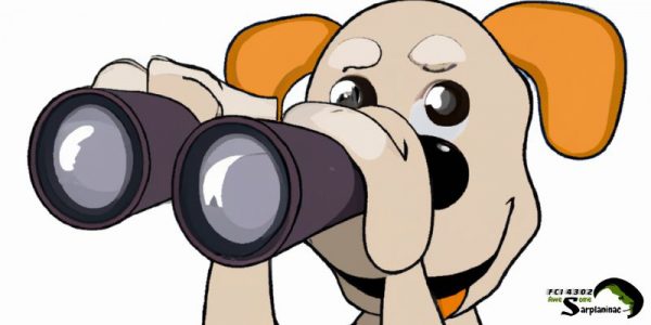 Illustration of a dog looking through binoculars.