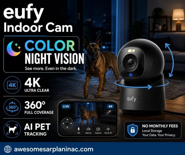 Belgian Malinois dog monitored with indoor camera night vision