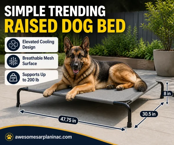 german shepherd lying on raised dog bed breathable mesh outdoor use