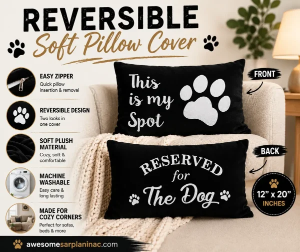 Black reversible soft pillow cover with paw print design for cozy sofas and bedroom spaces