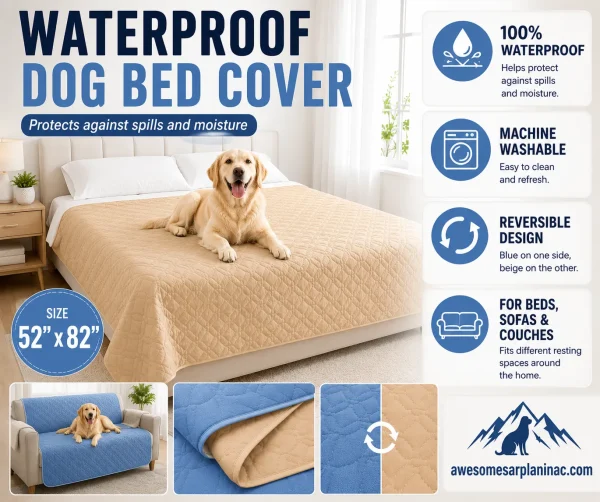 Golden Retriever lying on a reversible waterproof dog bed cover for beds, sofas, and couches