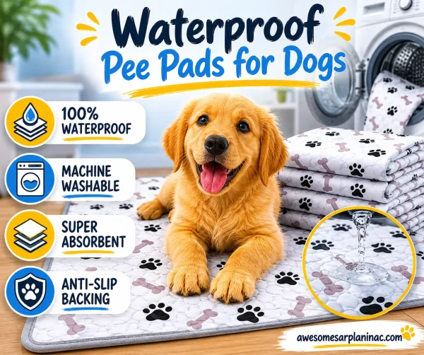 Golden Retriever puppy lying on washable waterproof dog pee pads with anti-slip backing for metal crates and puppy training